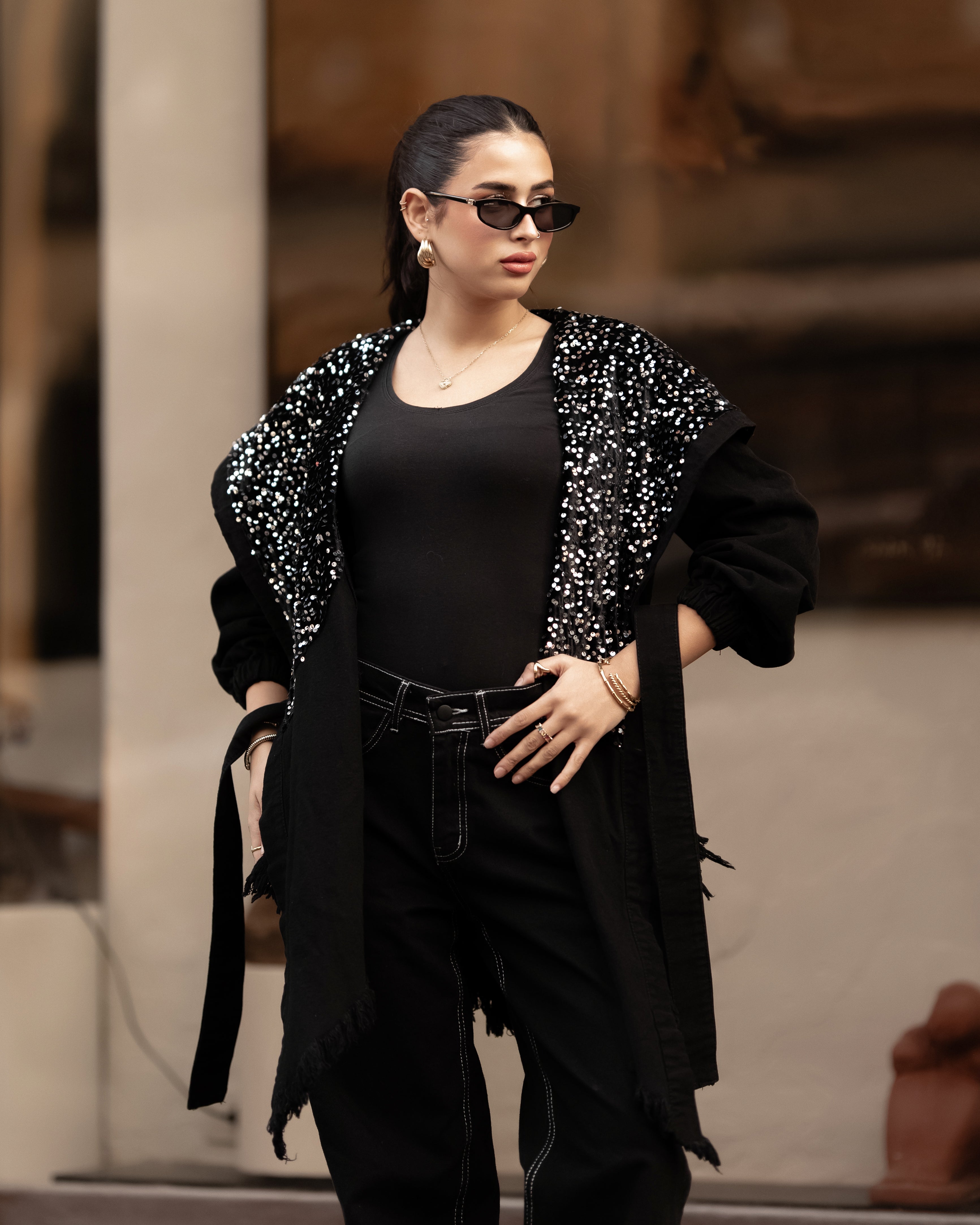 black x silver Hooded denim