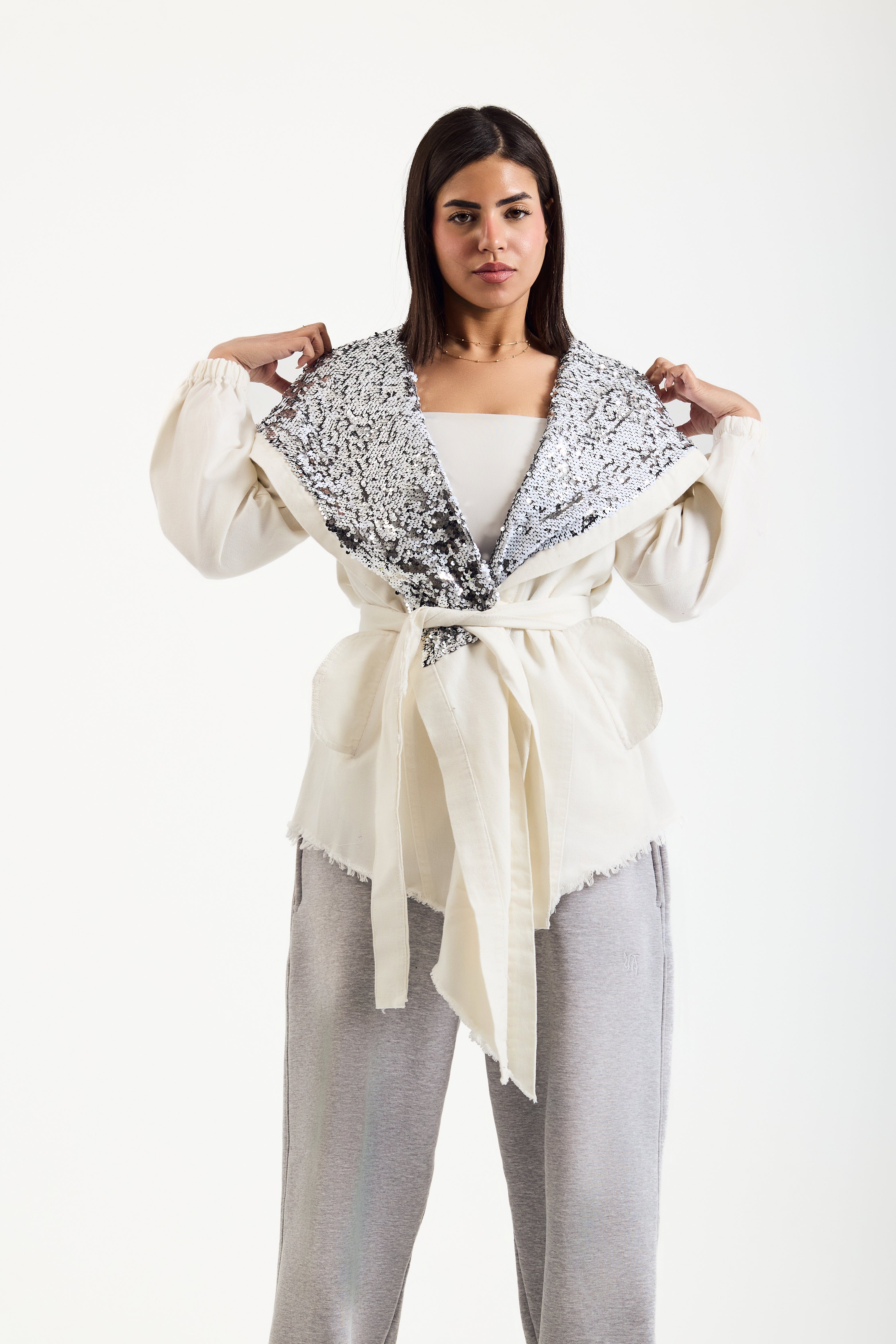 White X Silver Hooded Denim