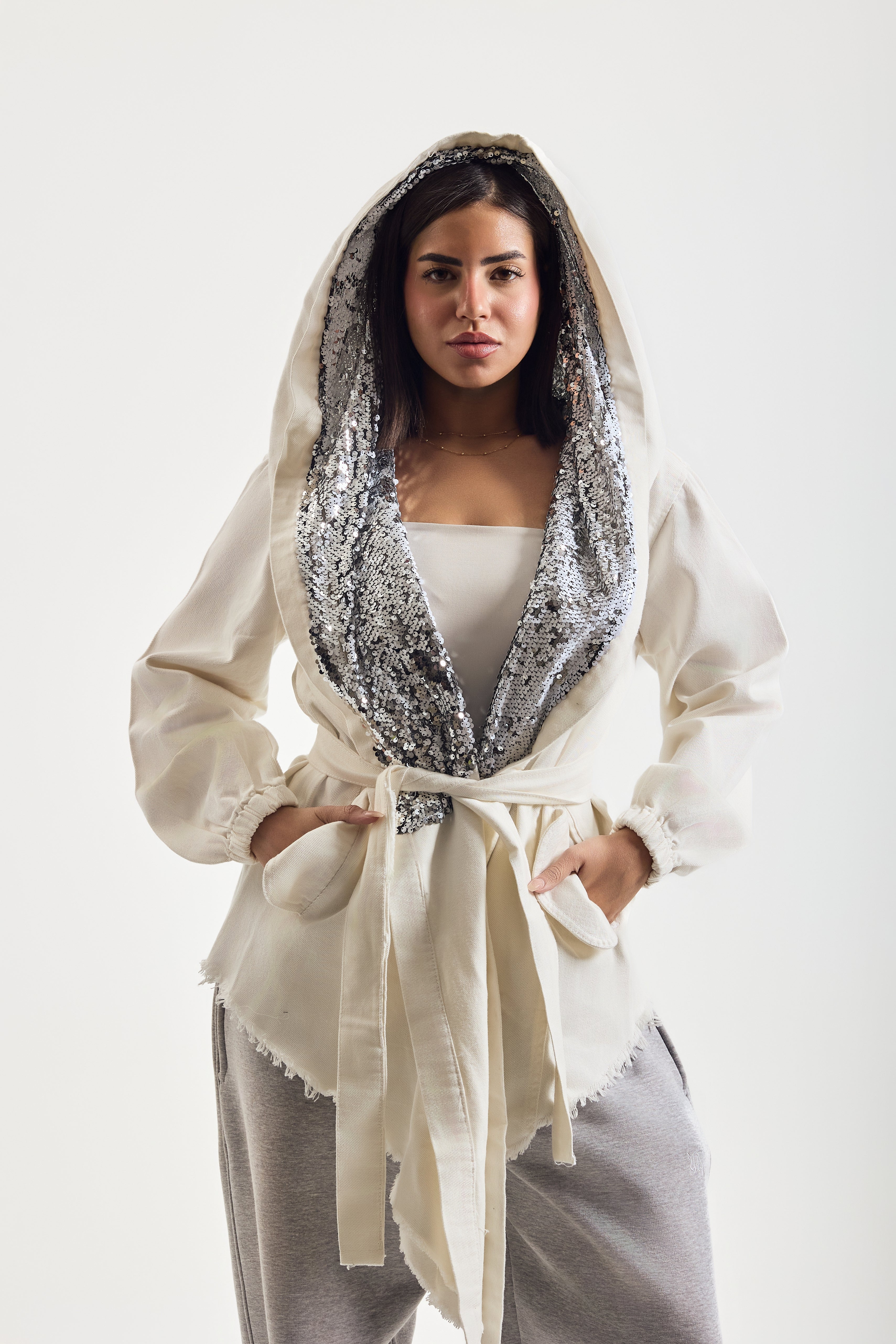 White X Silver Hooded Denim