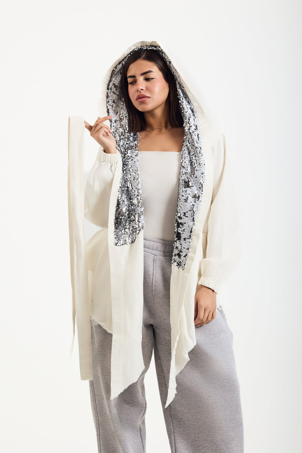 White X Silver Hooded Denim