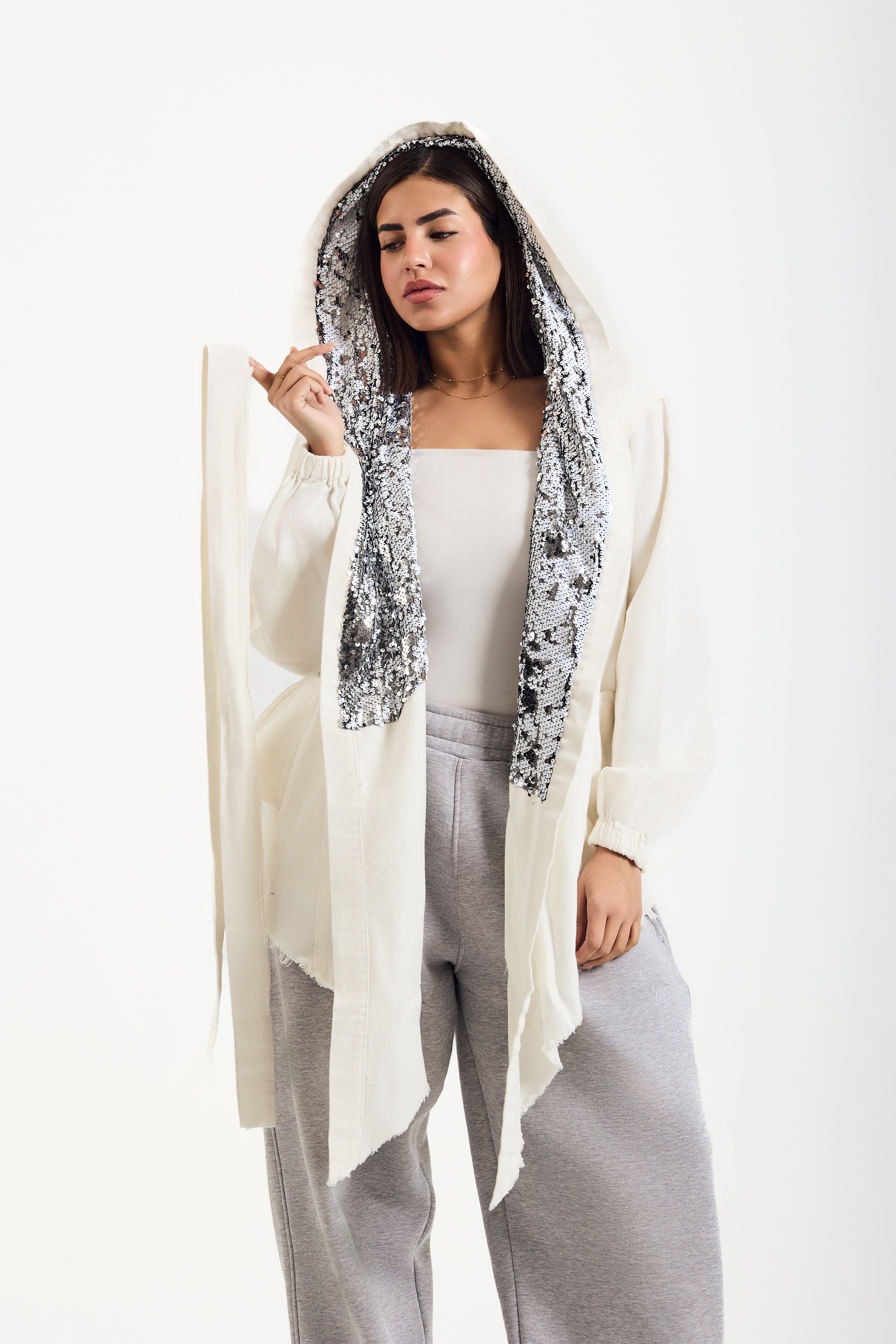 White X Silver Hooded Denim