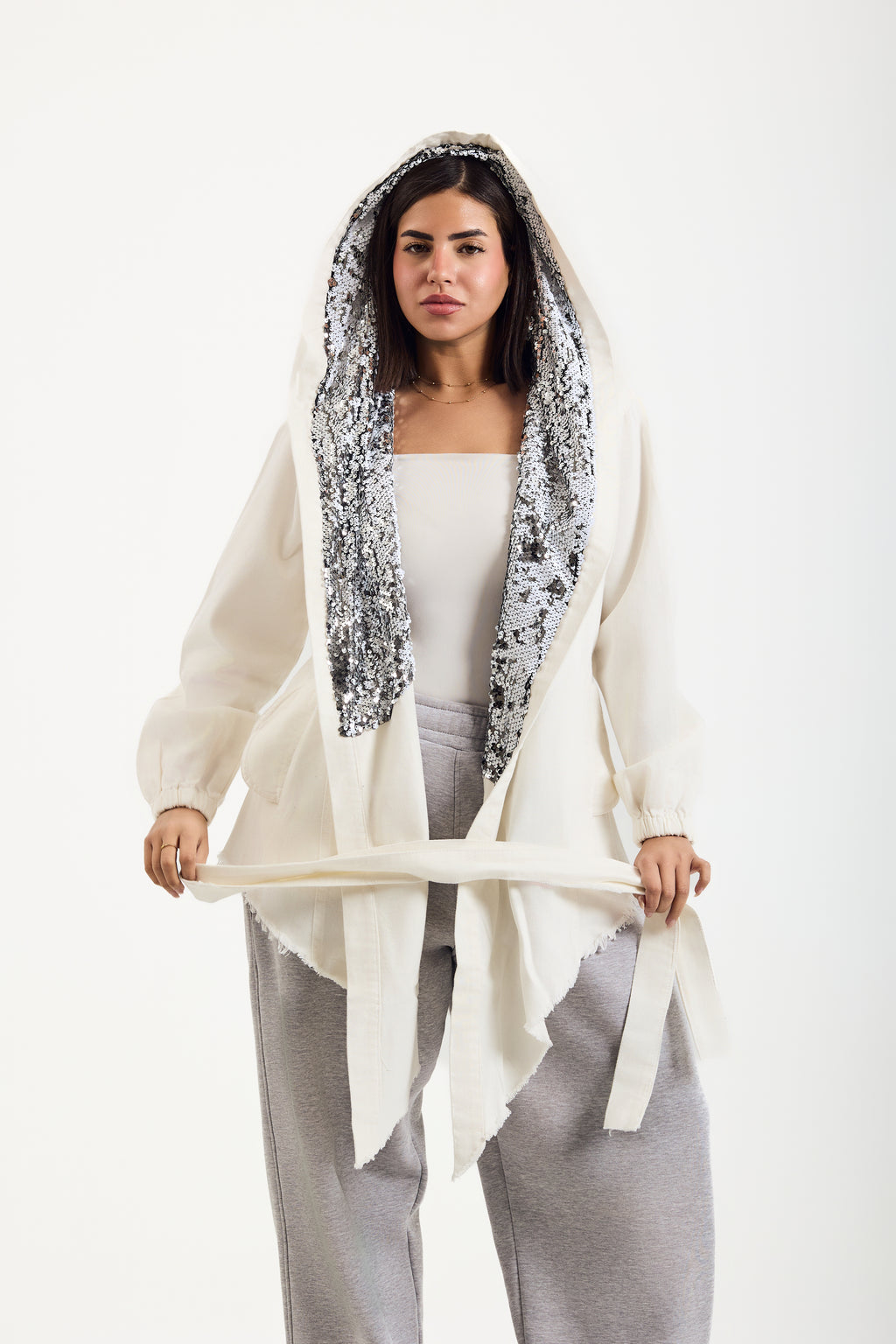 White X Silver Hooded Denim