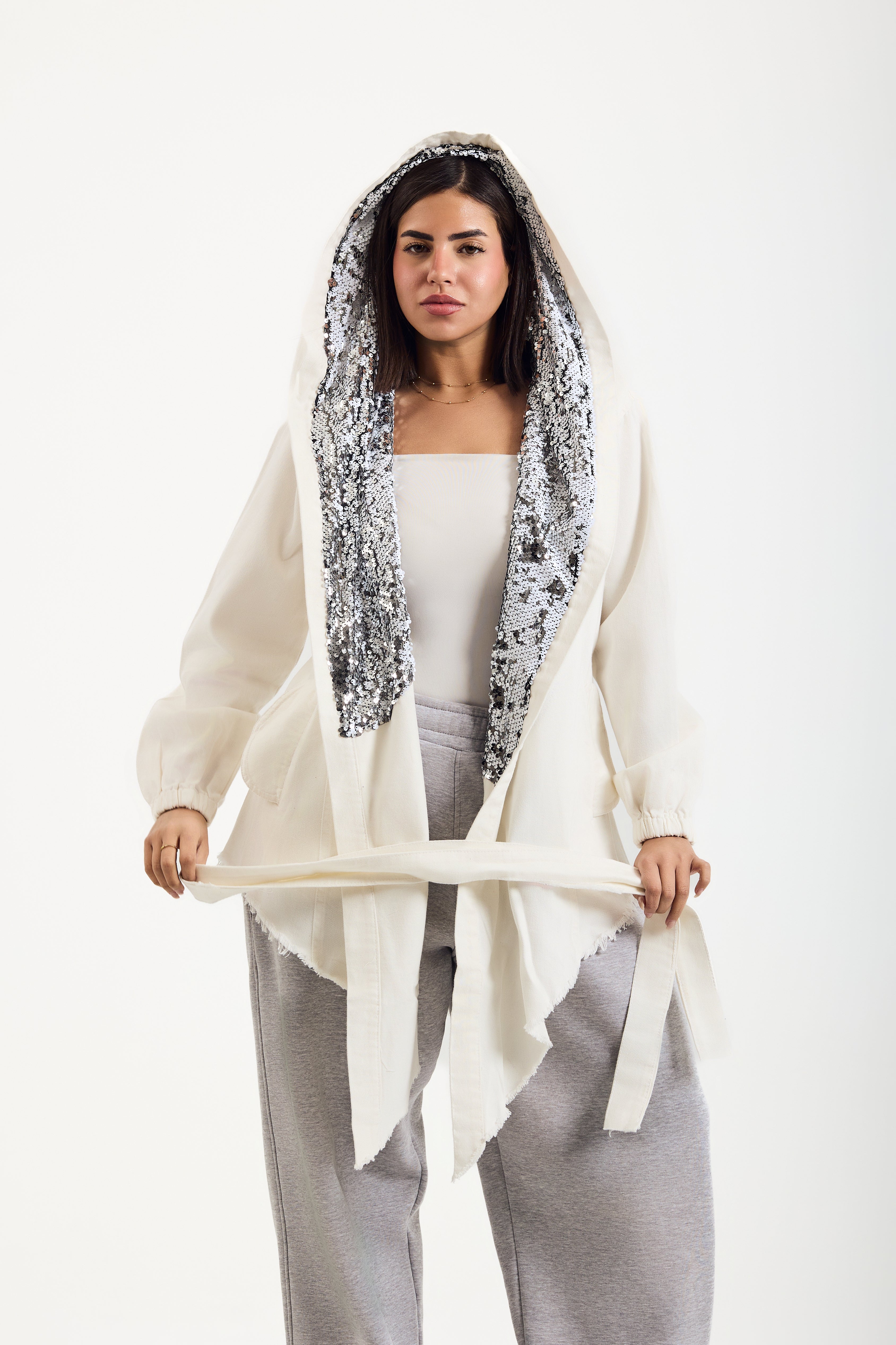 White X Silver Hooded Denim