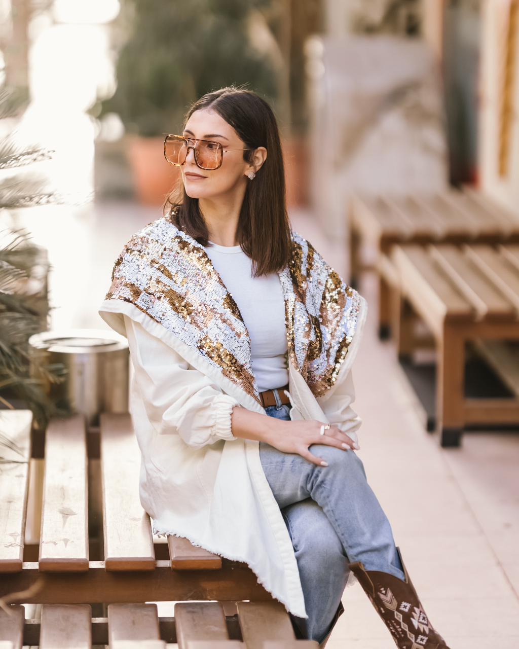 White X Brown Hooded Denim