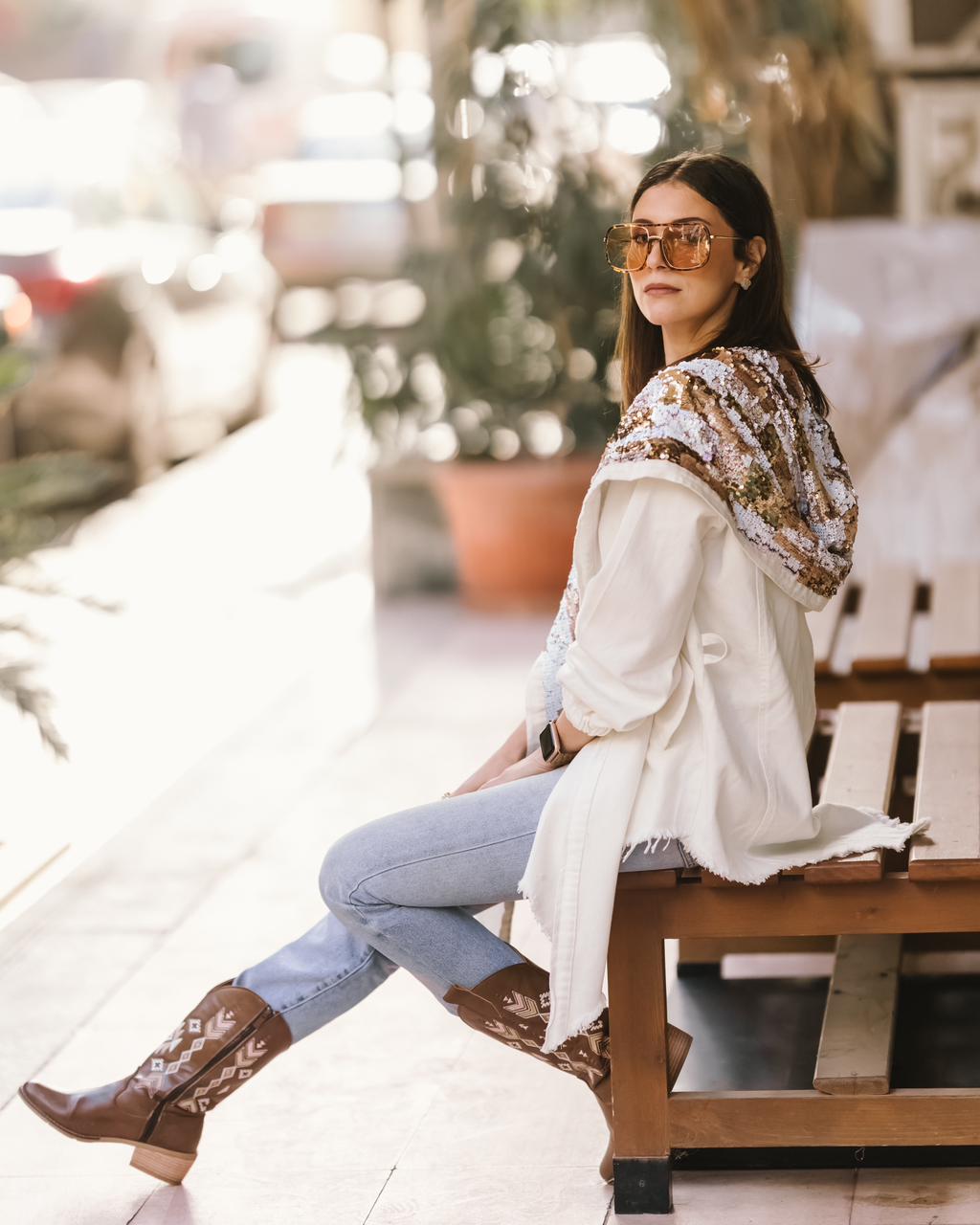 White X Brown Hooded Denim