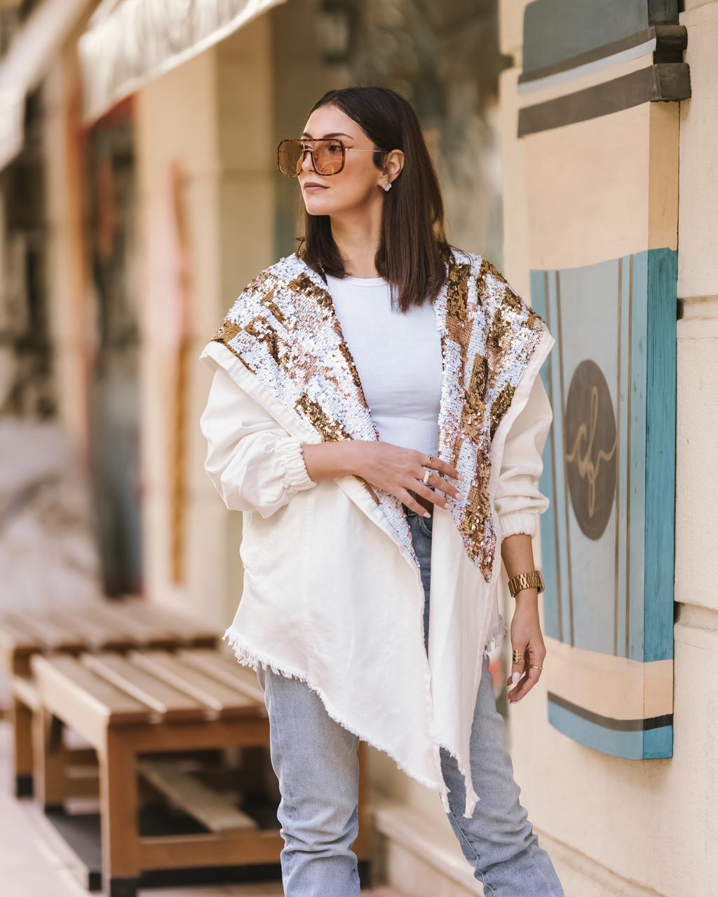 White X Brown Hooded Denim