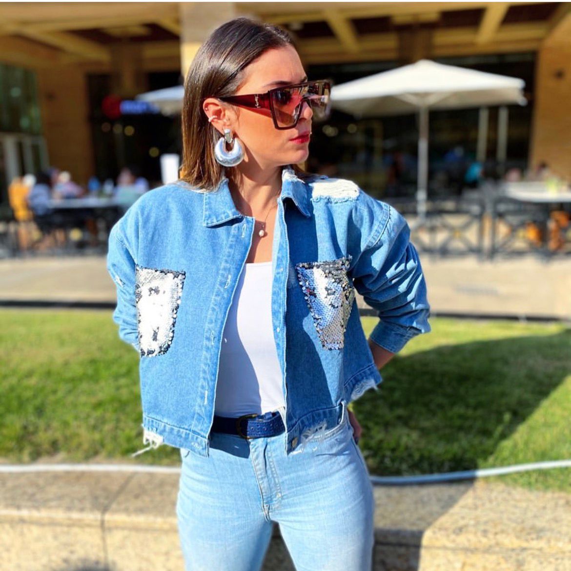 Boyfriend Sequin Pocket Denim