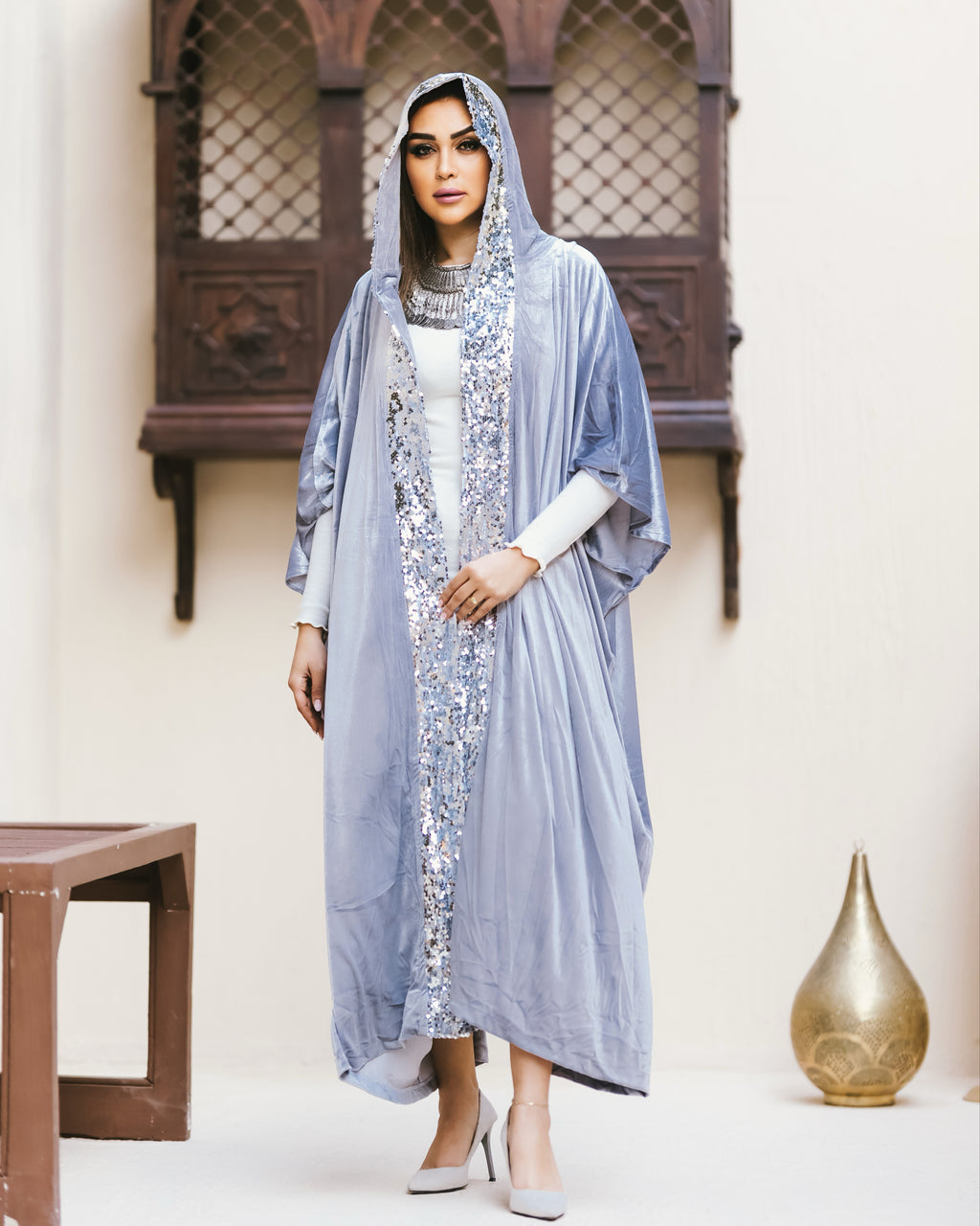 Sequined Hooded Kaftan