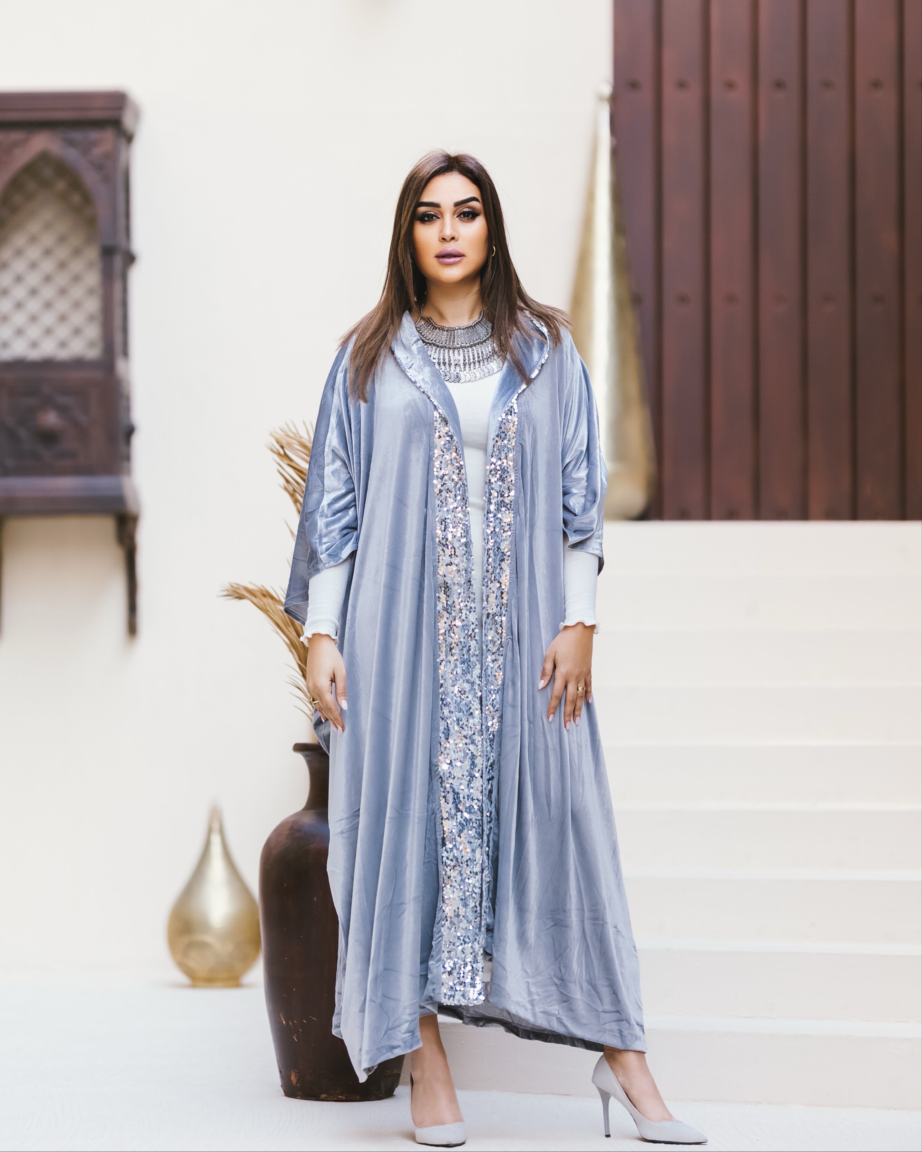 Sequined Hooded Kaftan