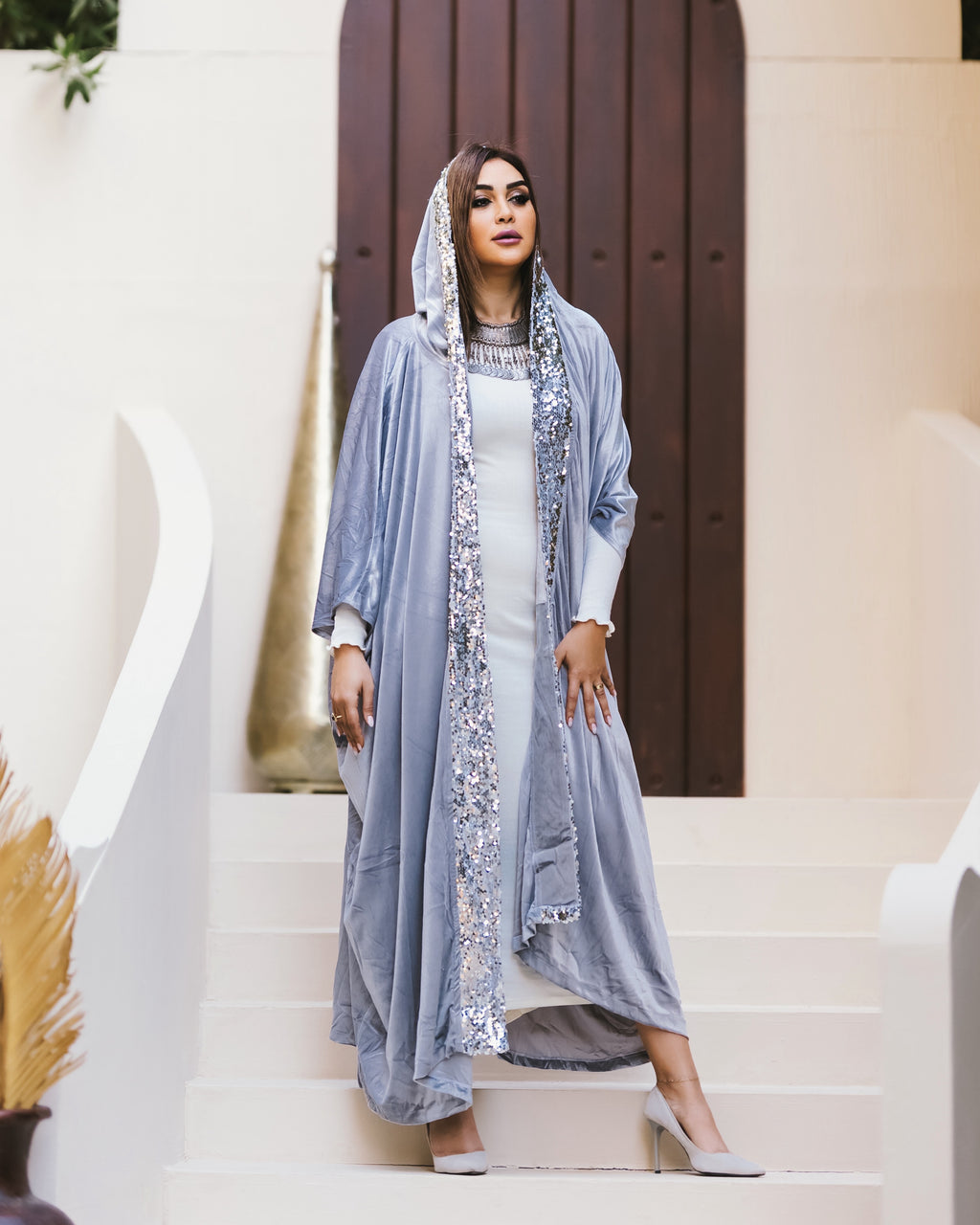 Sequined Hooded Kaftan
