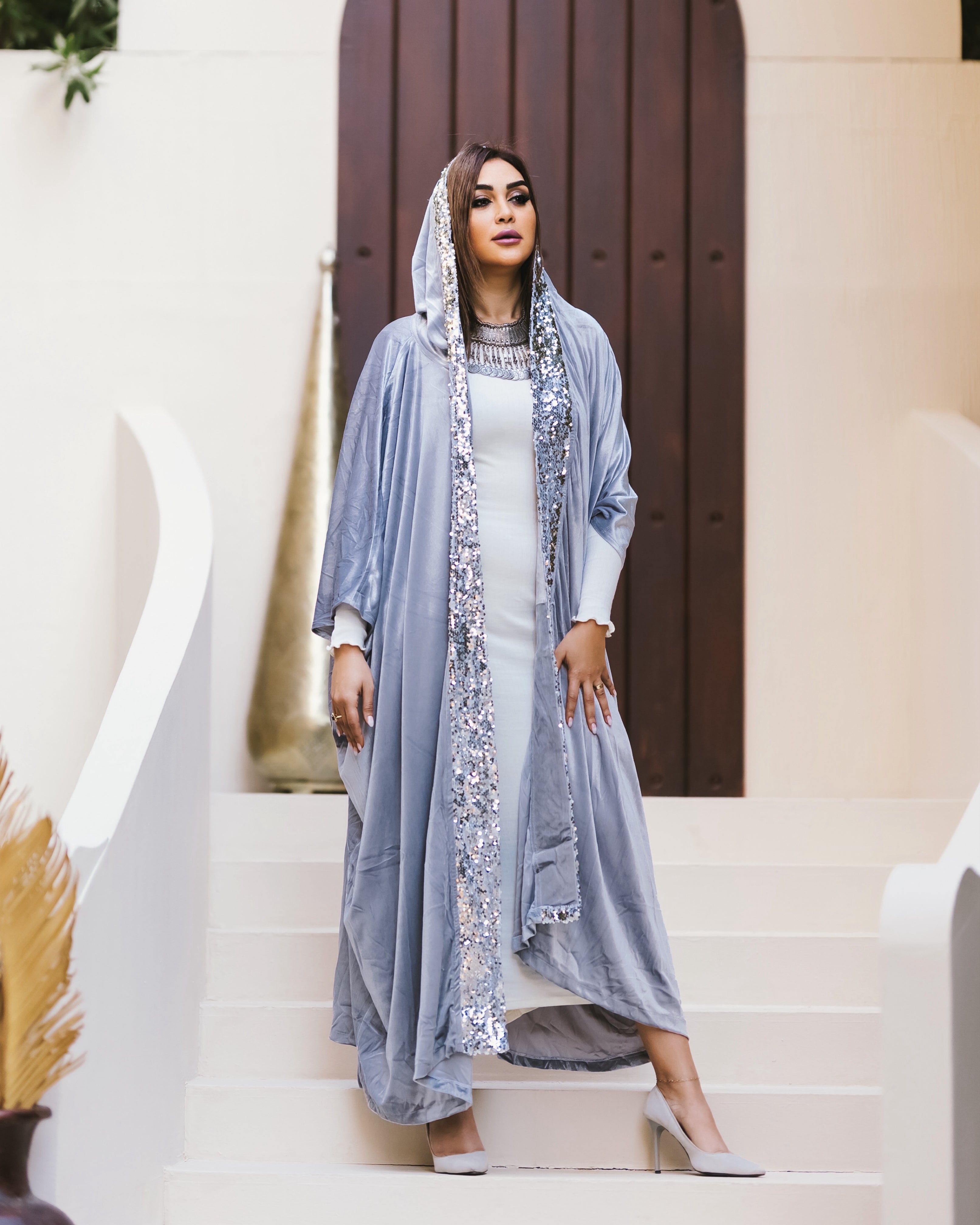 Sequined Hooded Kaftan