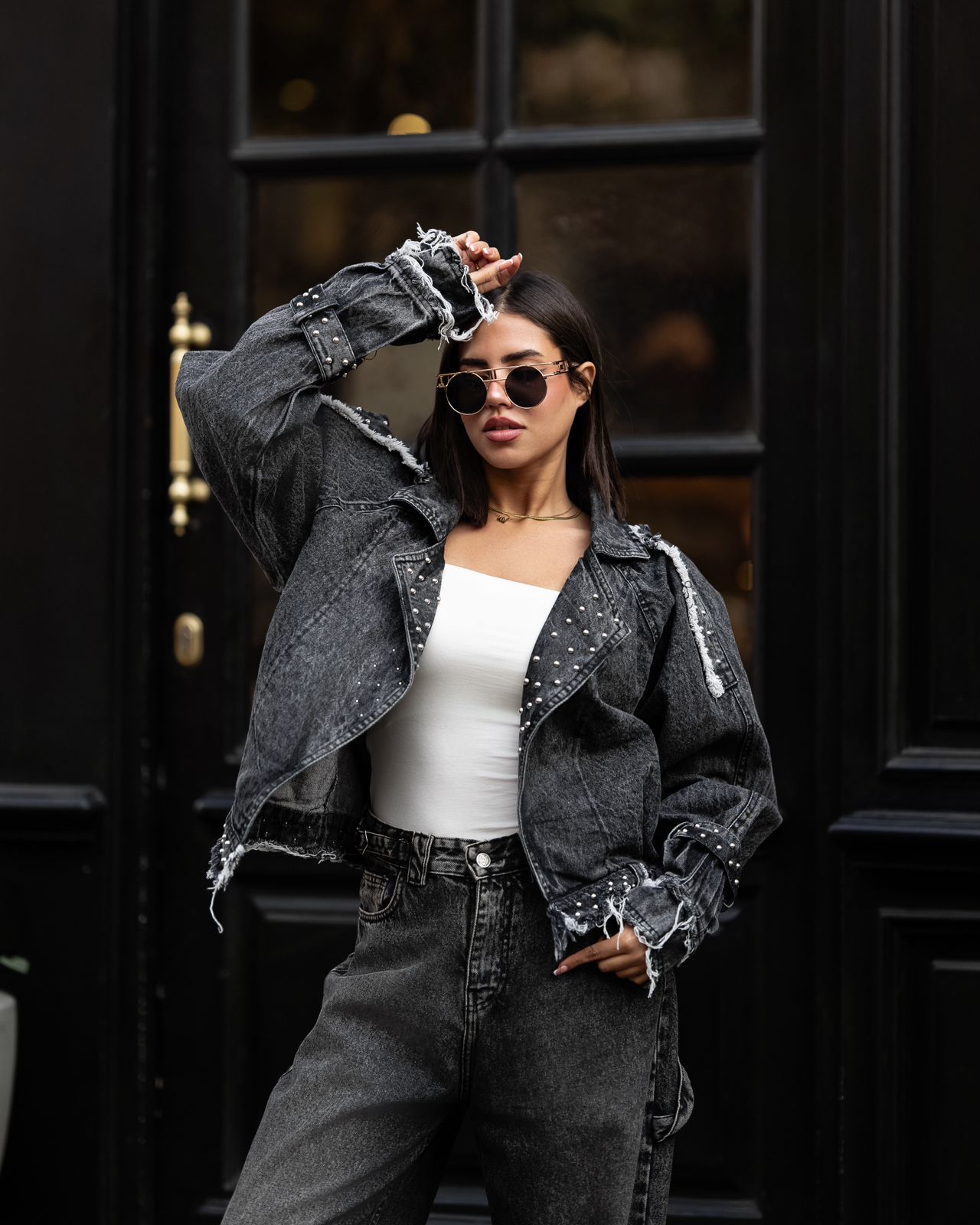 Rock star Grey washed denim