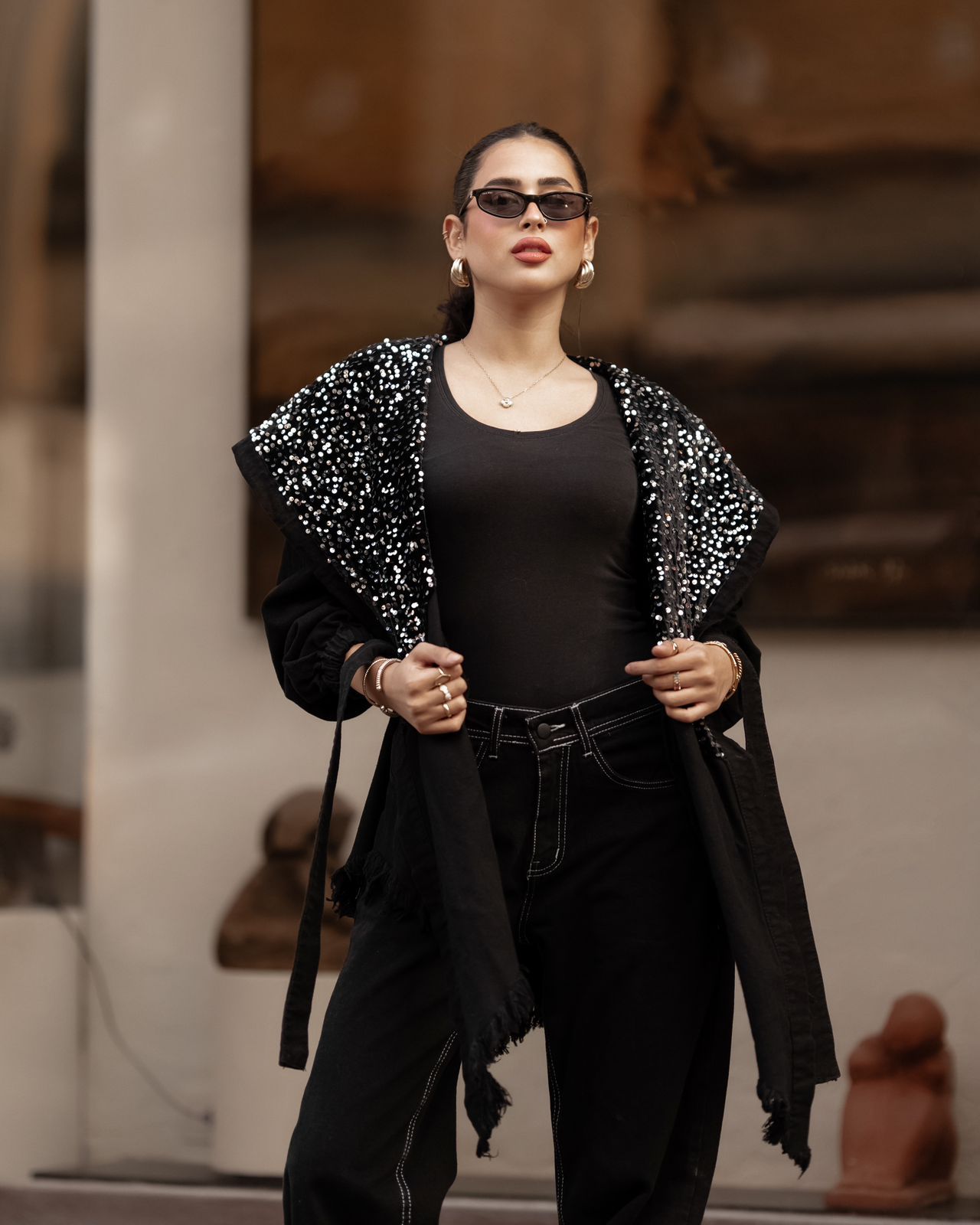 black x silver Hooded denim