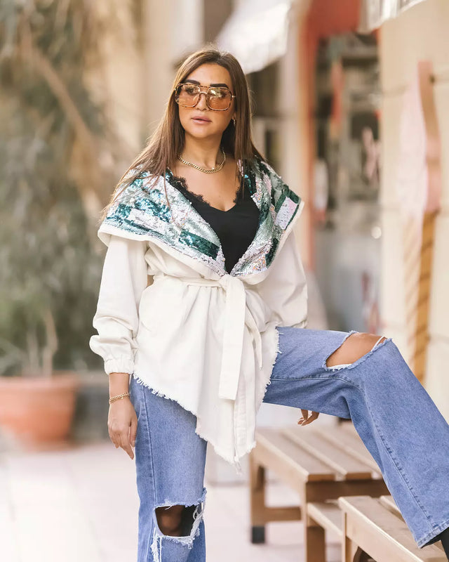 white x green Hooded denim