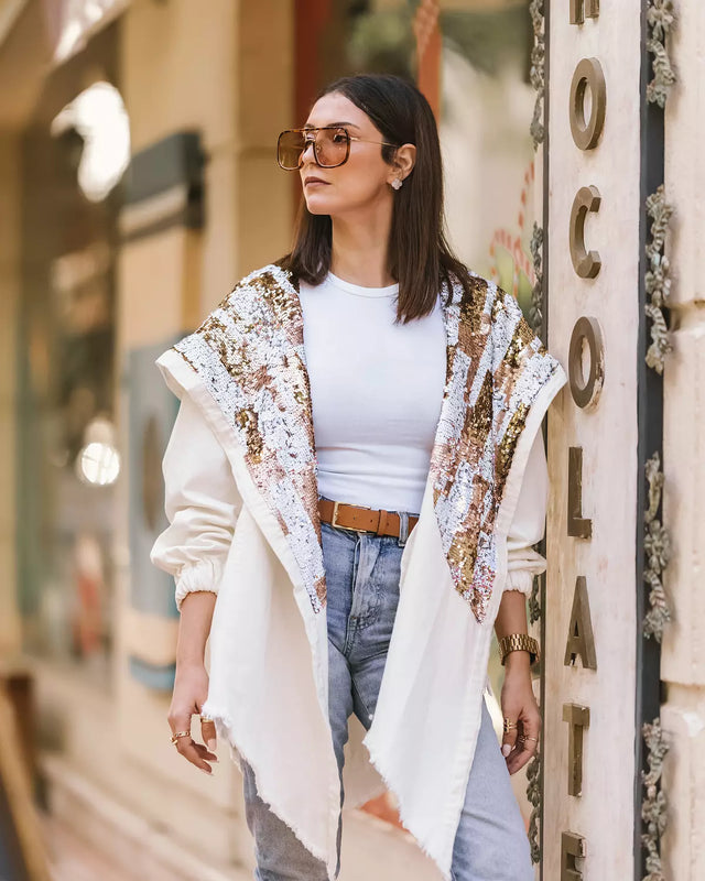 white X gold Hooded denim